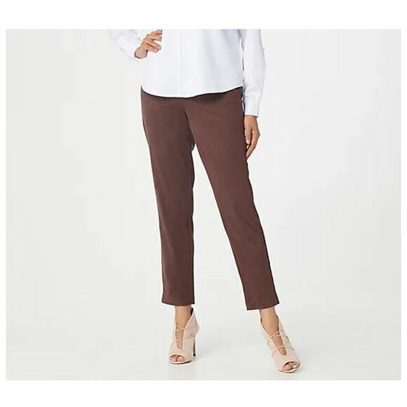 BOB MACKIE NEW $61 Slim Leg Faux Suede Pull-On Pants in Brown XSP - Picture 1 of 3